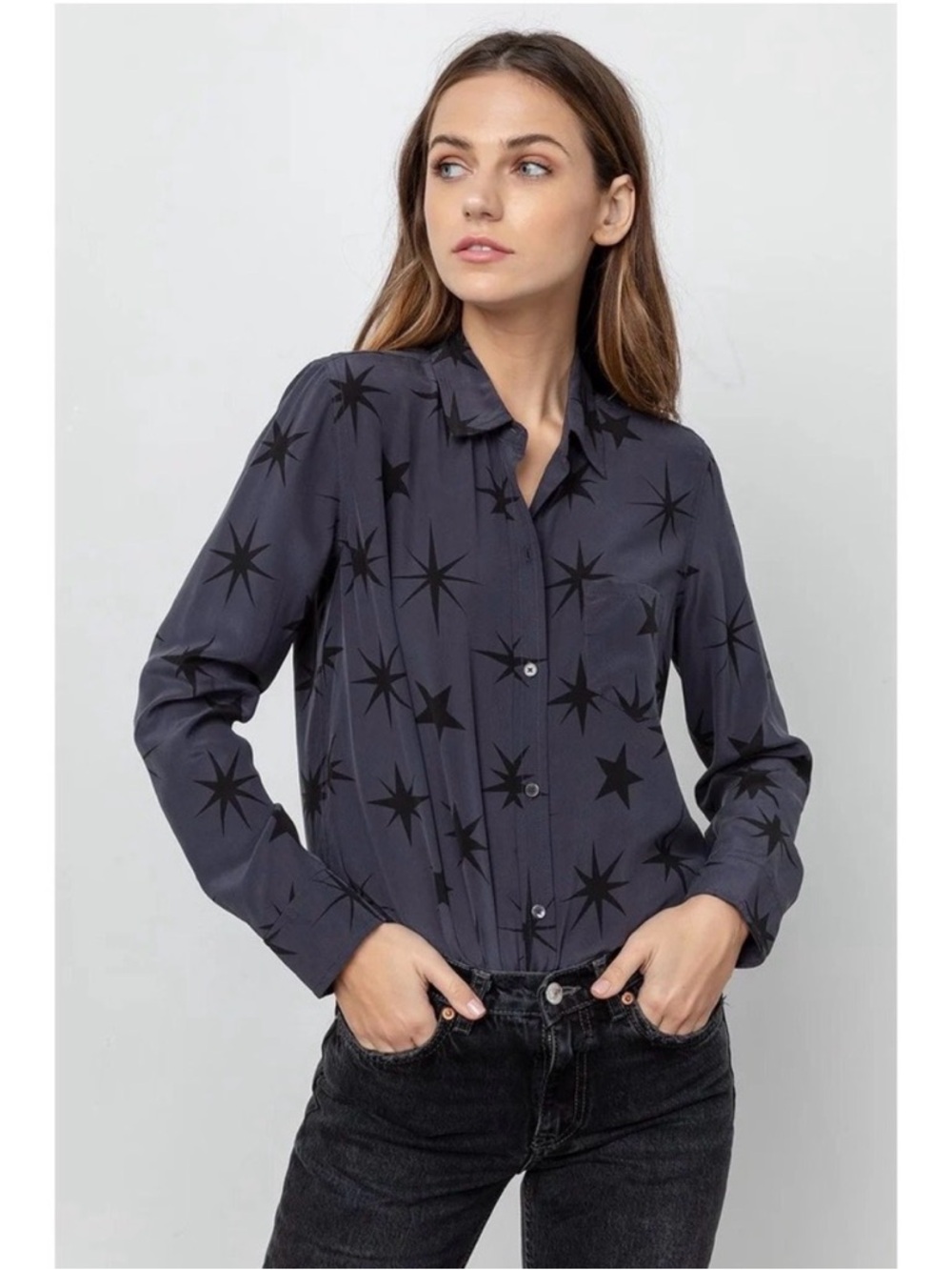 Rails Kate Silk Shirt in Charcoal Constellations Size XS